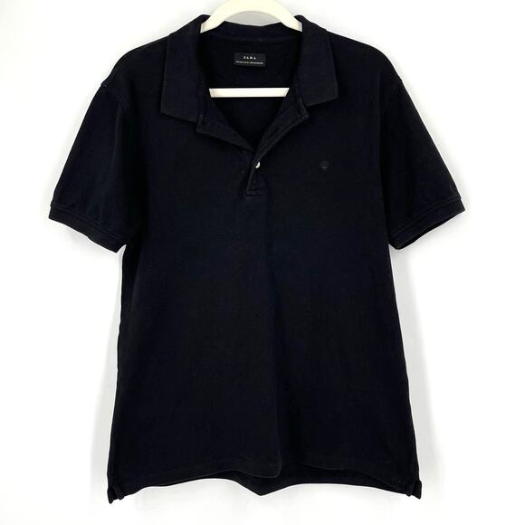 Zara Black Polo Shirt Large - Picture 1 of 4